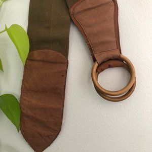 True Vintage Belt - Suede, Army Green Fabric, Wood